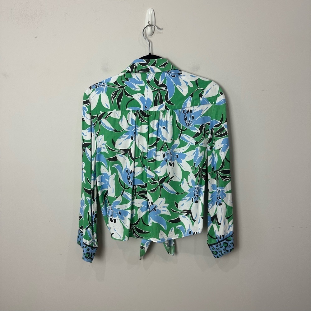 Anthropologie Maeve Matching Set Shirt Pants Floral Animal Print Green Blue - Picture 7 of 12